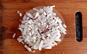 White onion cut and minced