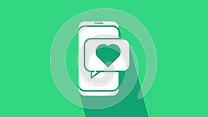 White Online dating app and chat icon isolated on green background. International Happy Women Day. 4K Video motion