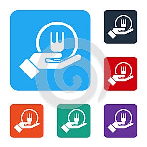 White Online ordering and fast food delivery icon isolated on white background. Set icons in color square buttons