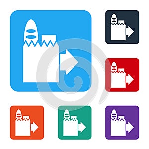 White Online ordering and fast food delivery icon isolated on white background. Set icons in color square buttons