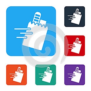 White Online ordering and fast food delivery icon isolated on white background. Set icons in color square buttons