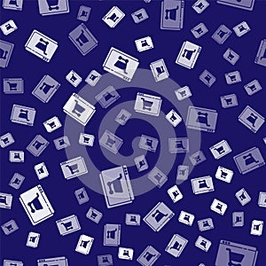 White Online shopping on screen icon isolated seamless pattern on blue background. Concept e-commerce, e-business