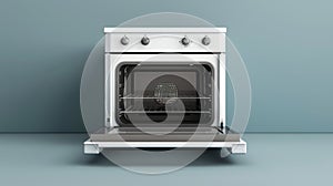 White open or closed oven, electric kitchen appliances, house equipment isolated on grey background. Home tech equipment