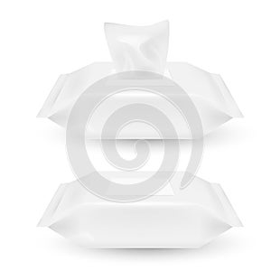 White open and closed plastic wrap for wet wipes isolated on white background. Vector illustration