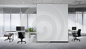 White open space office interior with blank wall