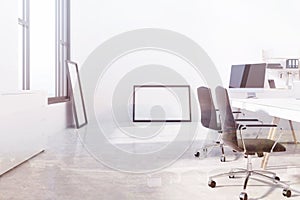 White open space office, poster, side toned