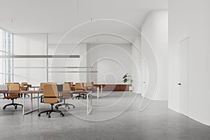 White open space office interior with doors