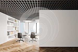 White open space office with mock up wall