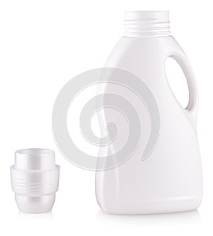 The white opened plastic bottle with a handle on white
