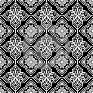 White openwork lace seamless pattern on black