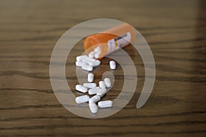 White Opioid Painkillers Spilled on Table