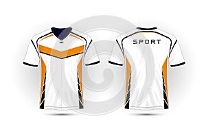 White, orange and black layout football sport t-shirt, kits, jersey, shirt design template.