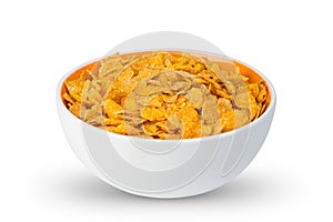 White orange bowl with fresh crunchy cornflakes isolated breakfast background