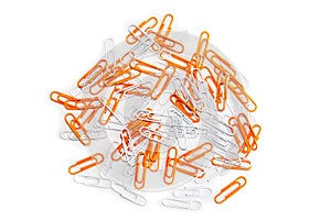 White and Orange Paper clips isolated on a white background