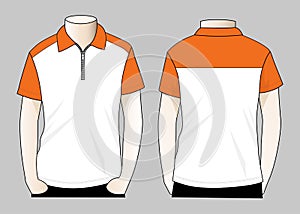 White-Orange Polo Shirt With Zip-Placket Design