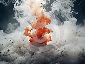 White with Orange Smoke on Grey Background with Ash and Debris - AI Generated