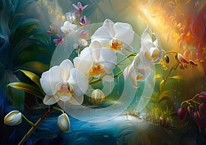 white orchid on colorful background photo