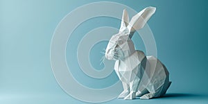White Origami Rabbit Sculpture on Serene Blue Background