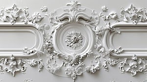 White ornamental plasterwork detail with floral pattern photo