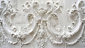 White ornamental plasterwork detail on a wall photo