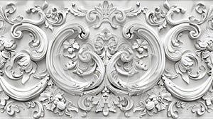 White ornamental plasterwork detail on a wall photo