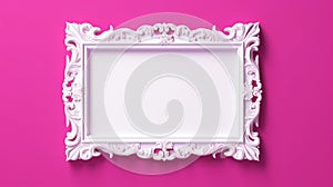 White Ornate Frame On Pink Background: Surrealistic Cinema4d Renderings photo