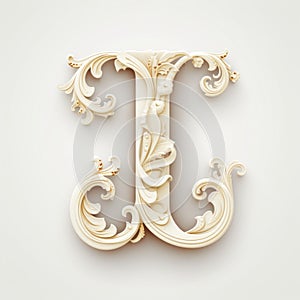 Ornate Ivory Letter J On White Background