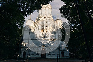 White orthodox ancient Church of the Beheading of John the Baptist in Dyakovo, Kolomenskoye, Moscow - may 2023