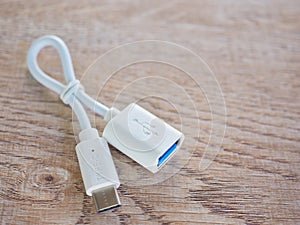 White otg cable with usb type-c connection