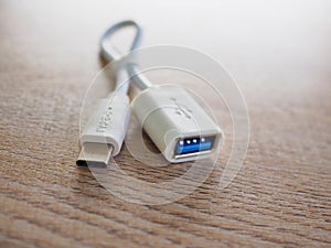 White otg cable with usb type-c connection