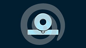 White Otolaryngological head reflector icon isolated on blue background. Equipment for inspection the patient's ear