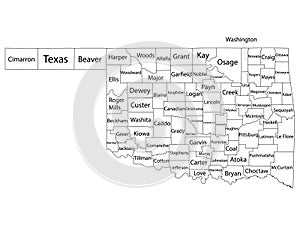 Counties Map of US State of Oklahoma