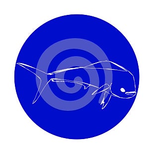 A dolphin fish outline in a blue circle