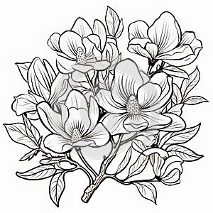 Black And White Magnolia Flower Drawing With Traditional Composition photo