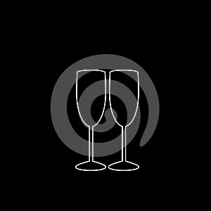 White outline icon of couple champagne glasses on black background