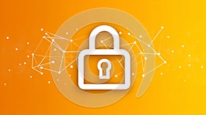 White Outline Lock Protecting Digital Network on Orange