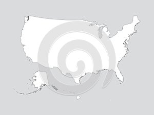 White Outline Map of the United States of America Gray Background