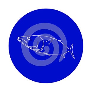 A skipjack tuna outline in a blue circle design