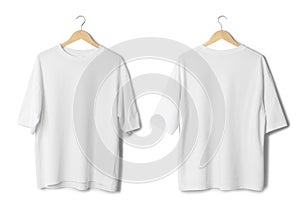 White oversize T shirt mockup hanging isolated on white background with clipping path. photo
