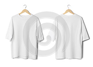 White oversize T shirt mockup hanging isolated on white background with clipping path.