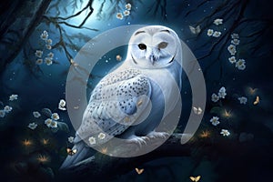 White owl night dark. Generate Ai