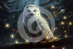 White owl night. Generate Ai