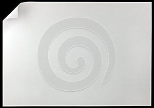 White Page Curl Background Closeup, Horizontal Copy Space, isolated on black