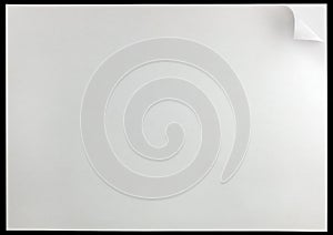 White page curl background, isolated on black, large horizontal paper sheet copy space