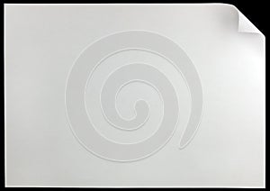 White page curl, isolated on black large horizontal copy space