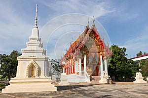 White pagoda and Temple at Wat Ban Ma