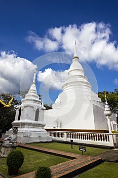 White pagoda in Wat Phra Singh Woramahaviharn