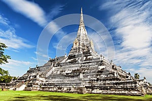 White pagoda Wat Phu Khao Thong chedi in Ayutthaya, Thailand