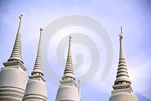 White Pagodas in a Row at Buddhist Temple