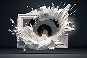 White Paint Explosion Frame, Snow Burst Border, Powder Spray Blast Background, Abstract Generative AI Illustration